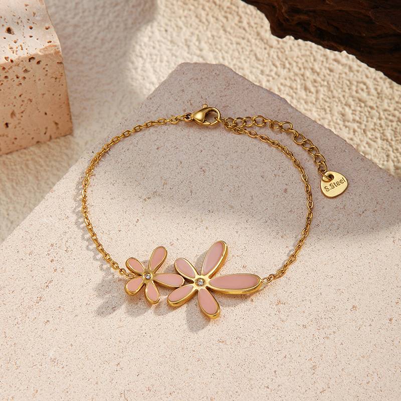 Gelang Bunga Stainless Steel Emas untuk Wanita