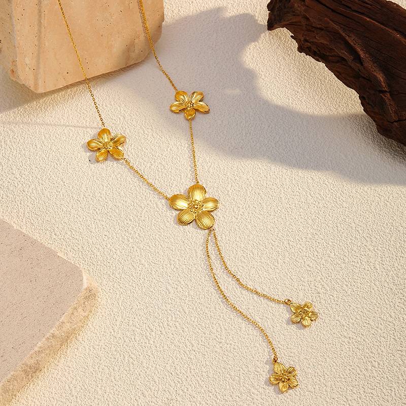 Kalung Rantai Y Baja Tahan Karat Lapis Emas Lonceen