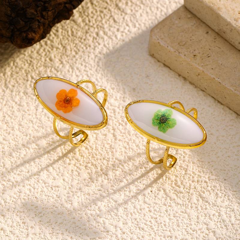 Cincin Terbuka Stainless Steel Motif Bunga untuk Wanita dari Lonceen