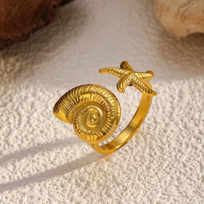 Cincin Stainless Steel Bentuk Bintang Laut untuk Wanita dari Lonceen