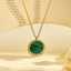 Fashion wholesale stainless steel 18k gold-plated zircon pendant, round crystal malachite women's fashion jewelry necklace thumbnail 2