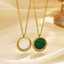 Fashion wholesale stainless steel 18k gold-plated zircon pendant, round crystal malachite women's fashion jewelry necklace thumbnail 1