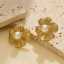 18K Gold Plated Stainless Steel Vintage Flower Pearl Stud Earrings thumbnail 2