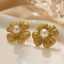 18K Gold Plated Stainless Steel Vintage Flower Pearl Stud Earrings thumbnail 1