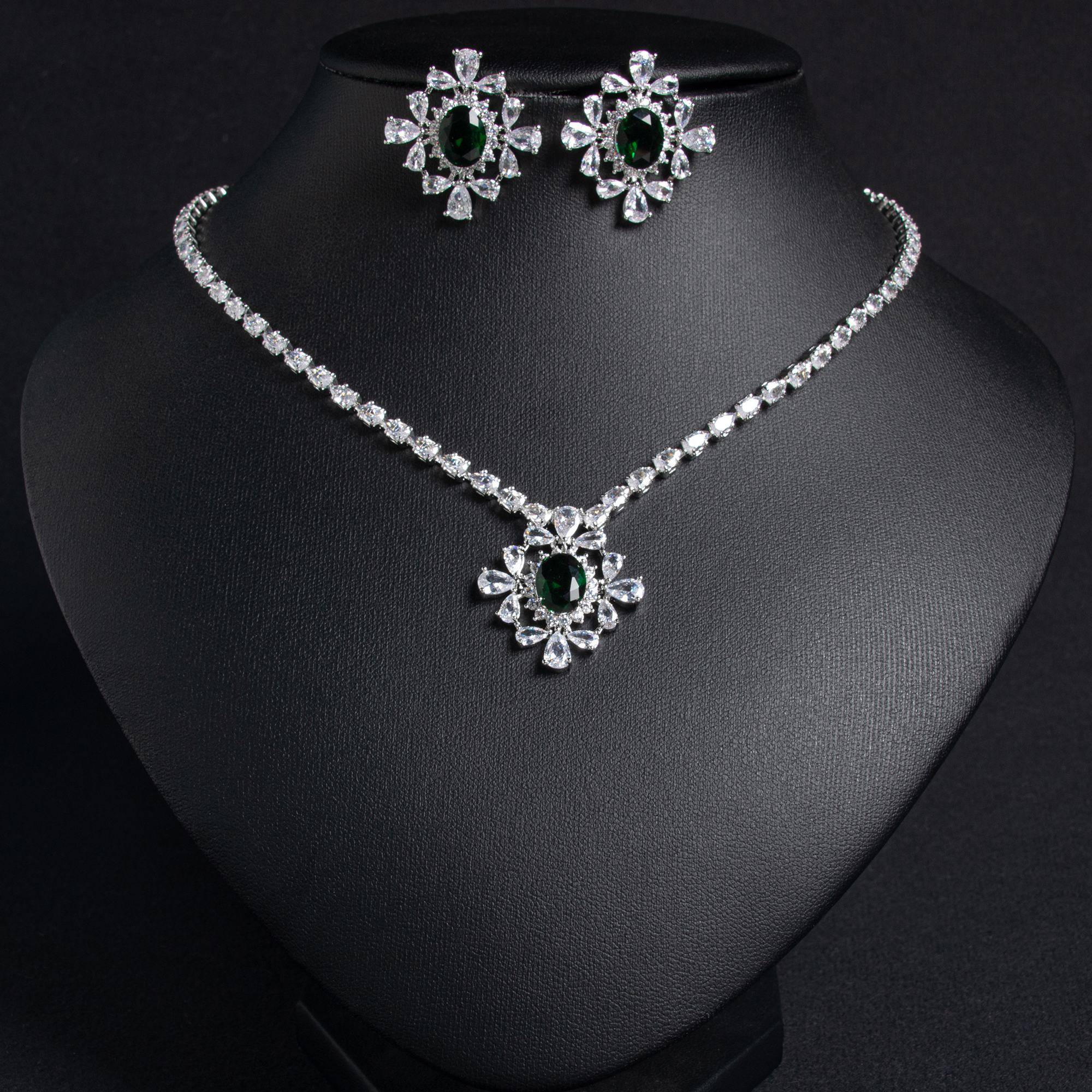 Wedding Jewelry Sets 18k Gold Plated Brass Floral Zircon Set