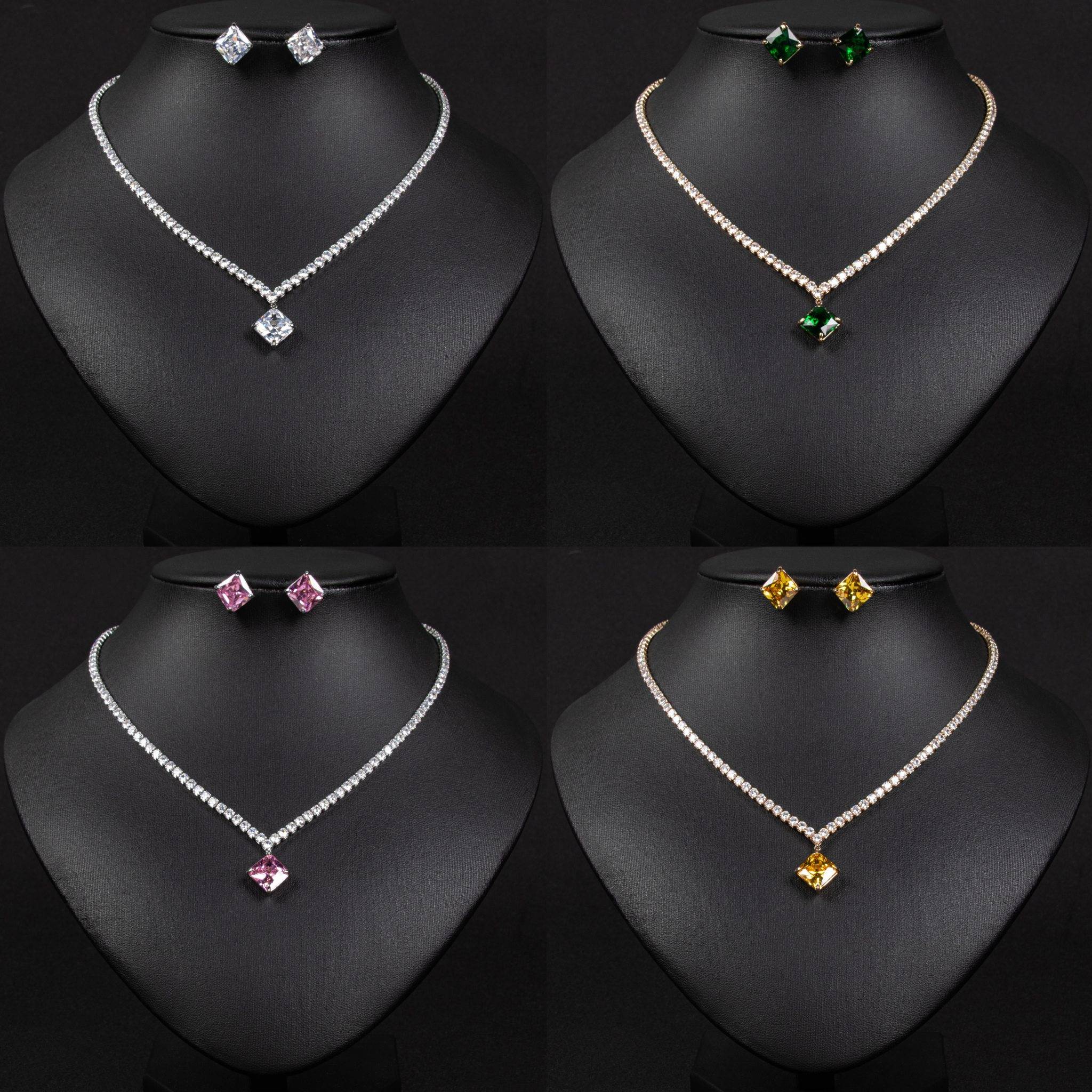 Wedding Jewelry Sets 18k Gold Plated Brass Multicolor Square Zircon