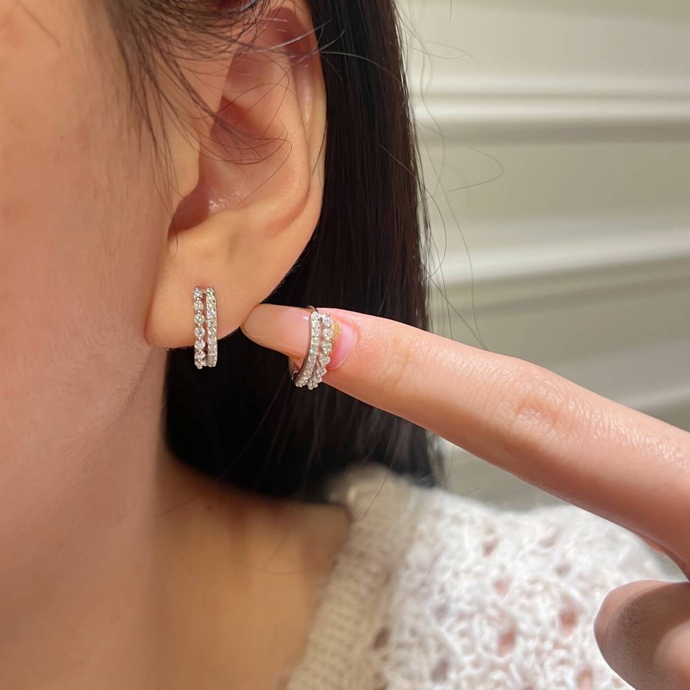 Wholesale 925 Silver Moissanite Double Row Earrings