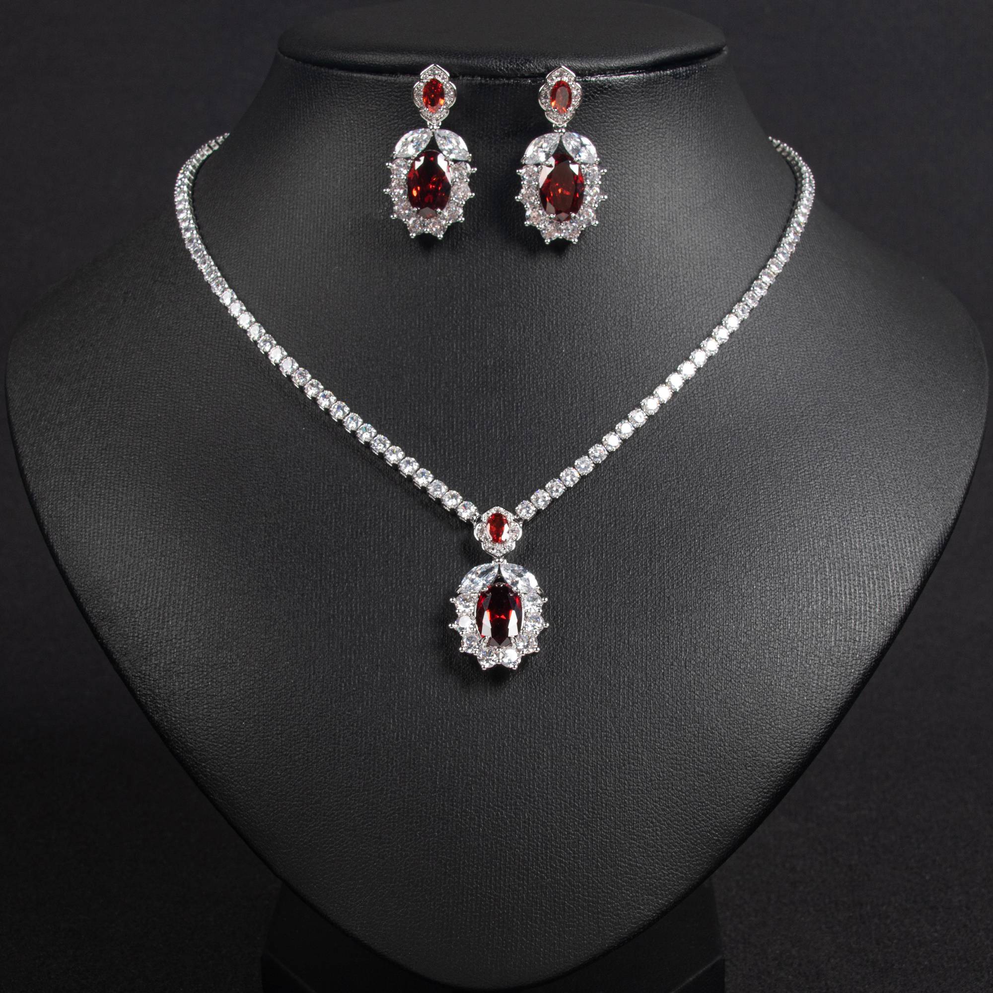 18k Gold Plated Brass Oval Gem Bridal Jewelry Sets for Wedding