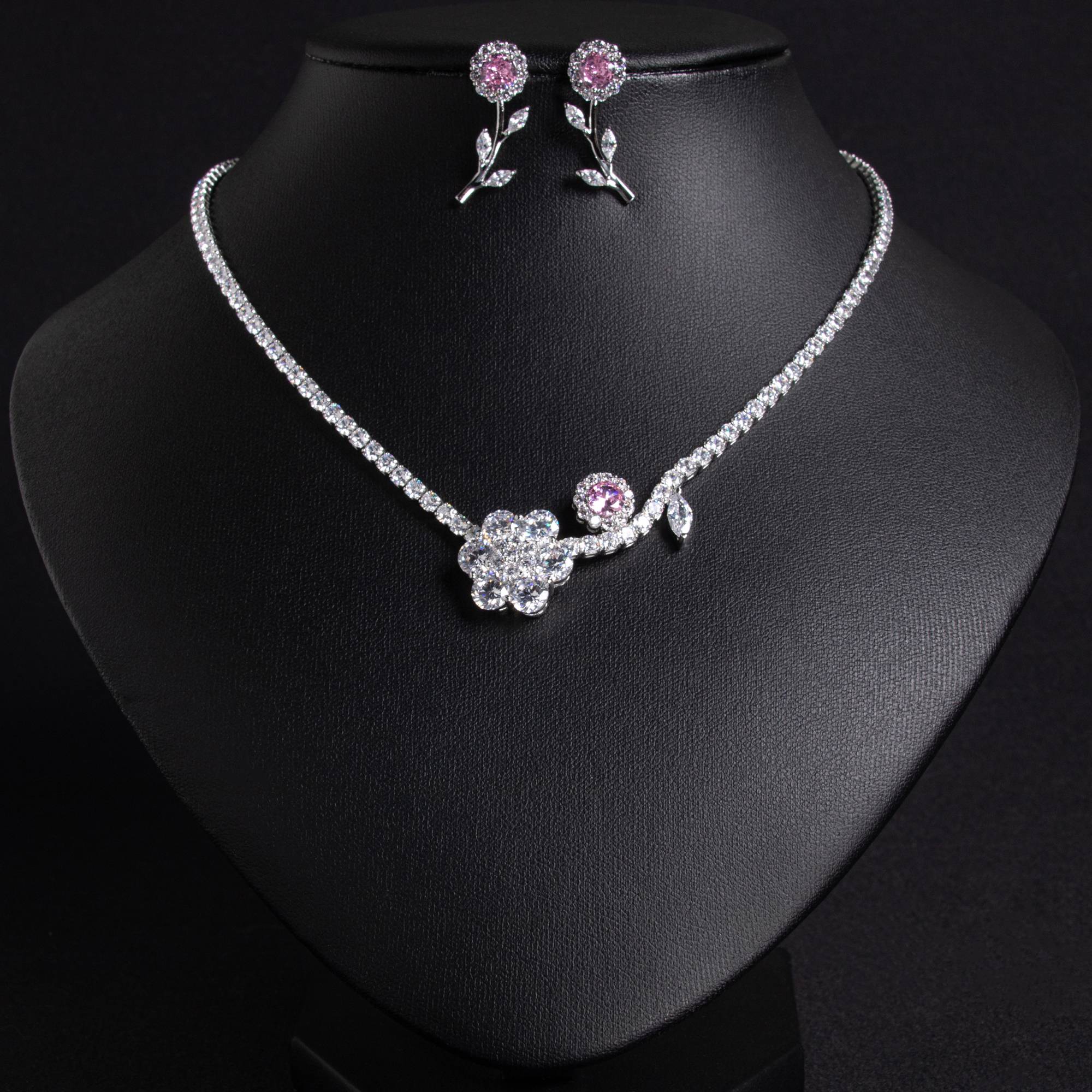 Elegant Bridal 18k Gold Plated Floral Choker Jewelry Sets for Brides