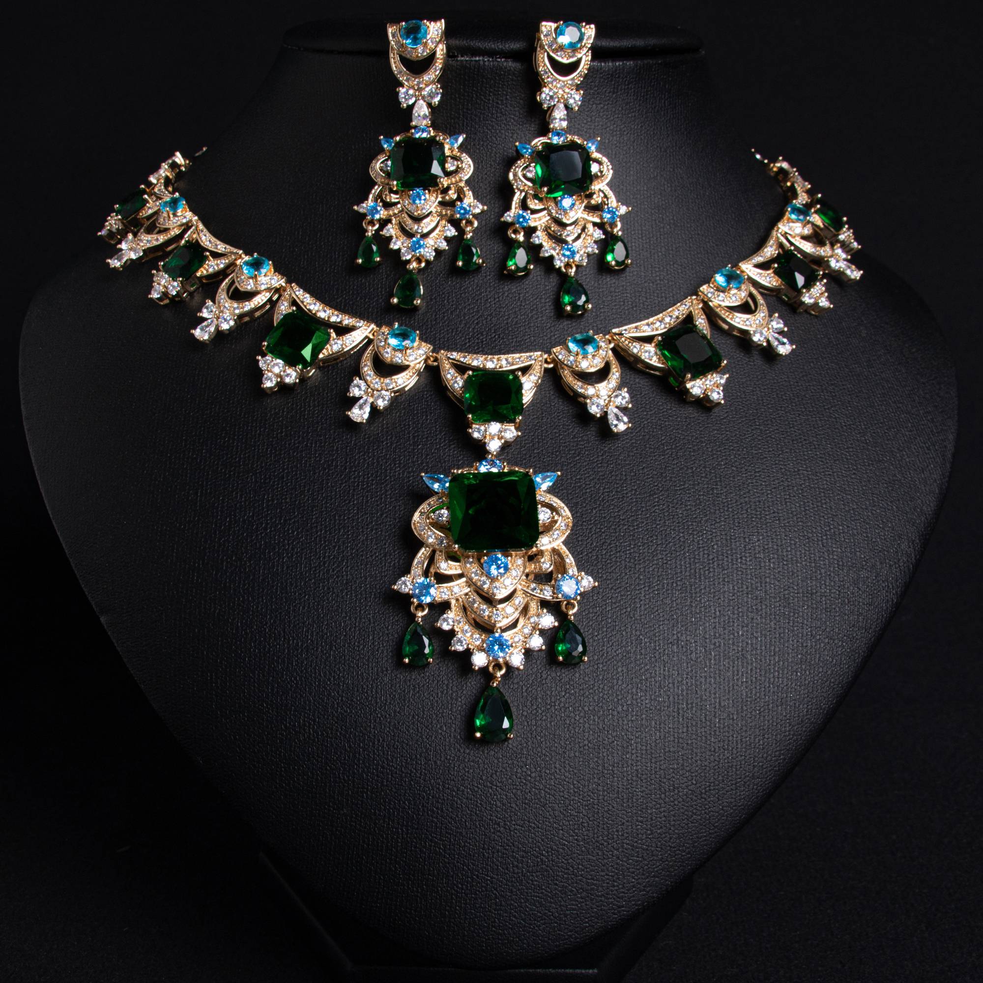 Lanceen ブライダル 18K ゴールドメッキ マルチジェム フローラル カラー ジュエリー セット