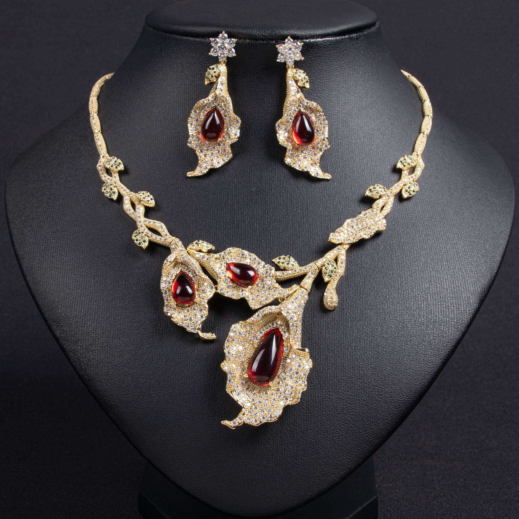 18k Gold Plated Vine Motif Teardrop Bridal Jewelry Set by Lonceen