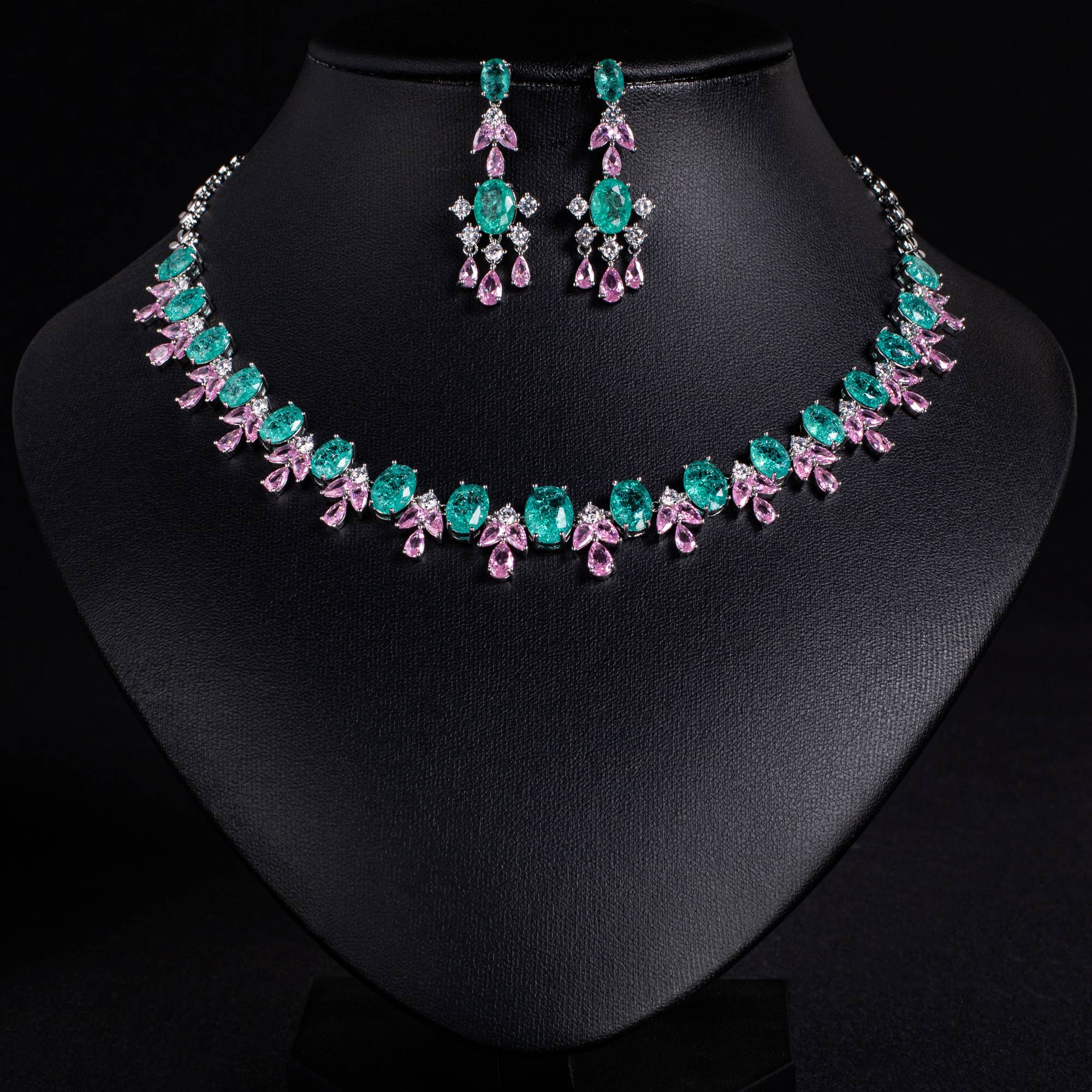 18k Gold Plated Teardrop Gem Dangle Collar Bridal Jewelry Set