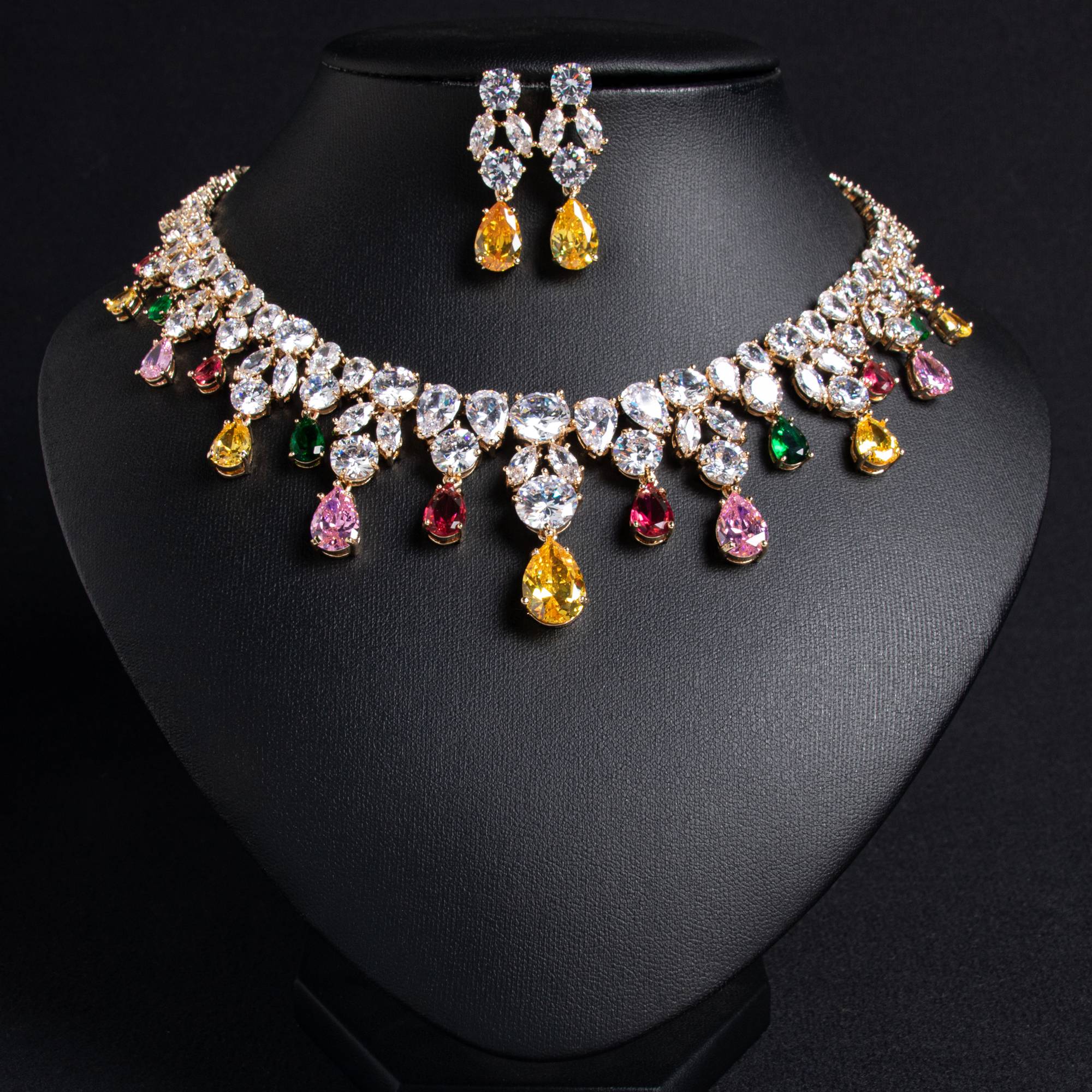 Bridal 18k Gold Plated Teardrop Gem Jewelry Set for Weddings