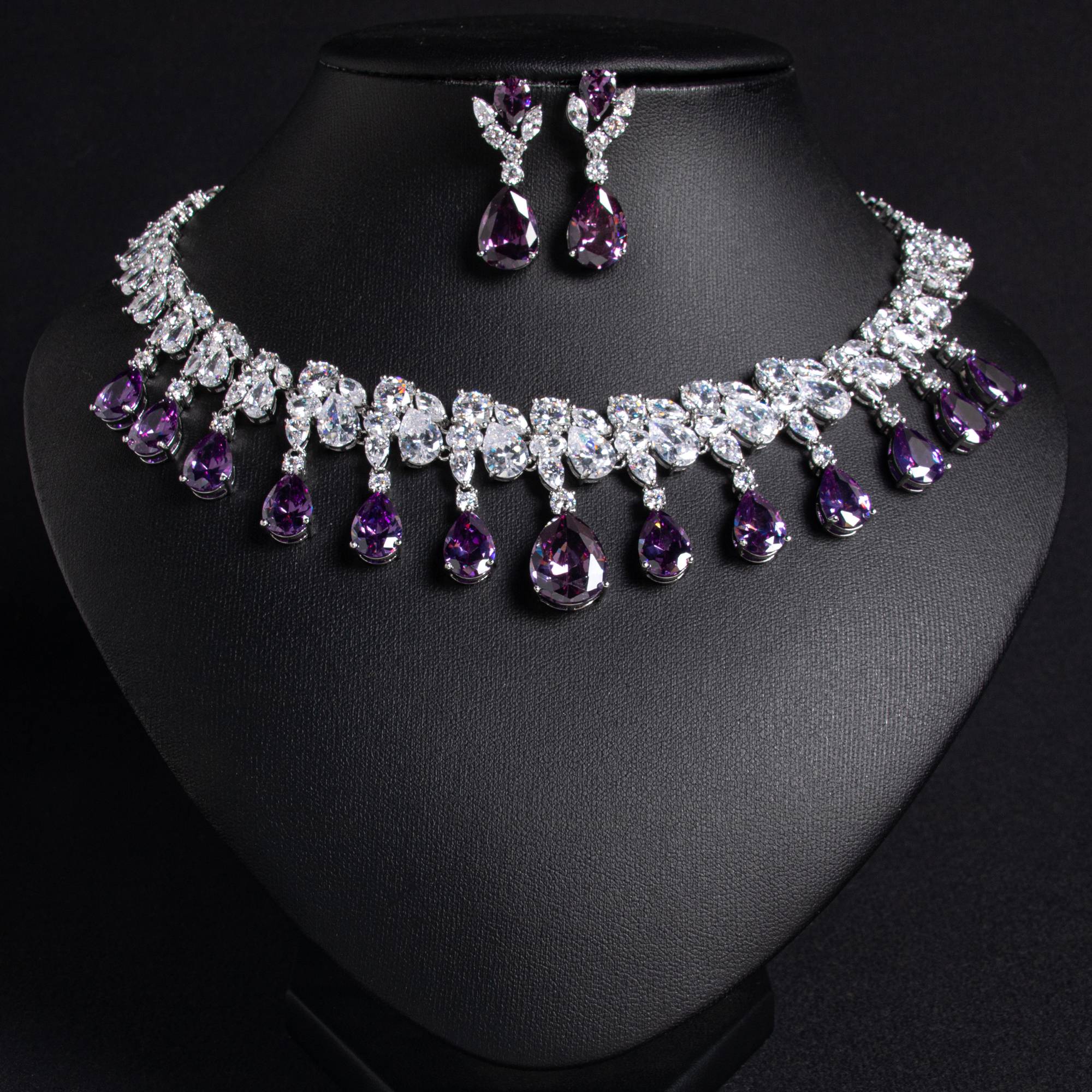 Elegant 18k Gold Plated Teardrop Cascading Bridal Jewelry Set