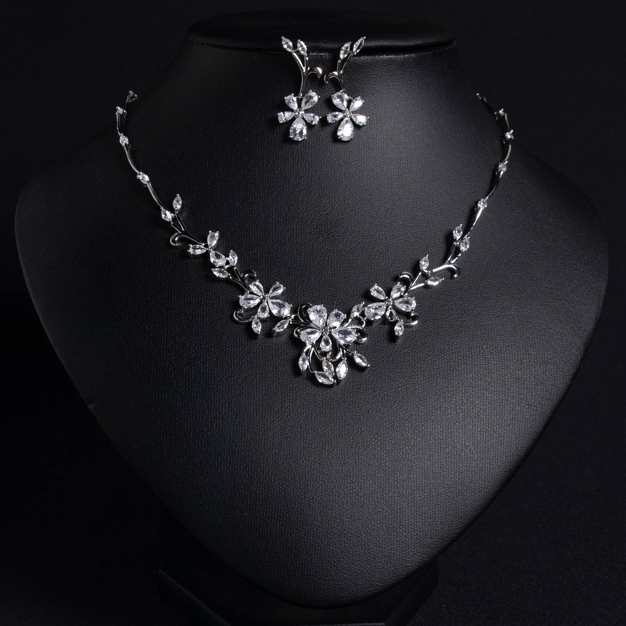 Bridal 18k Gold Plated Floral Vine Crystal Jewelry Set for Brides