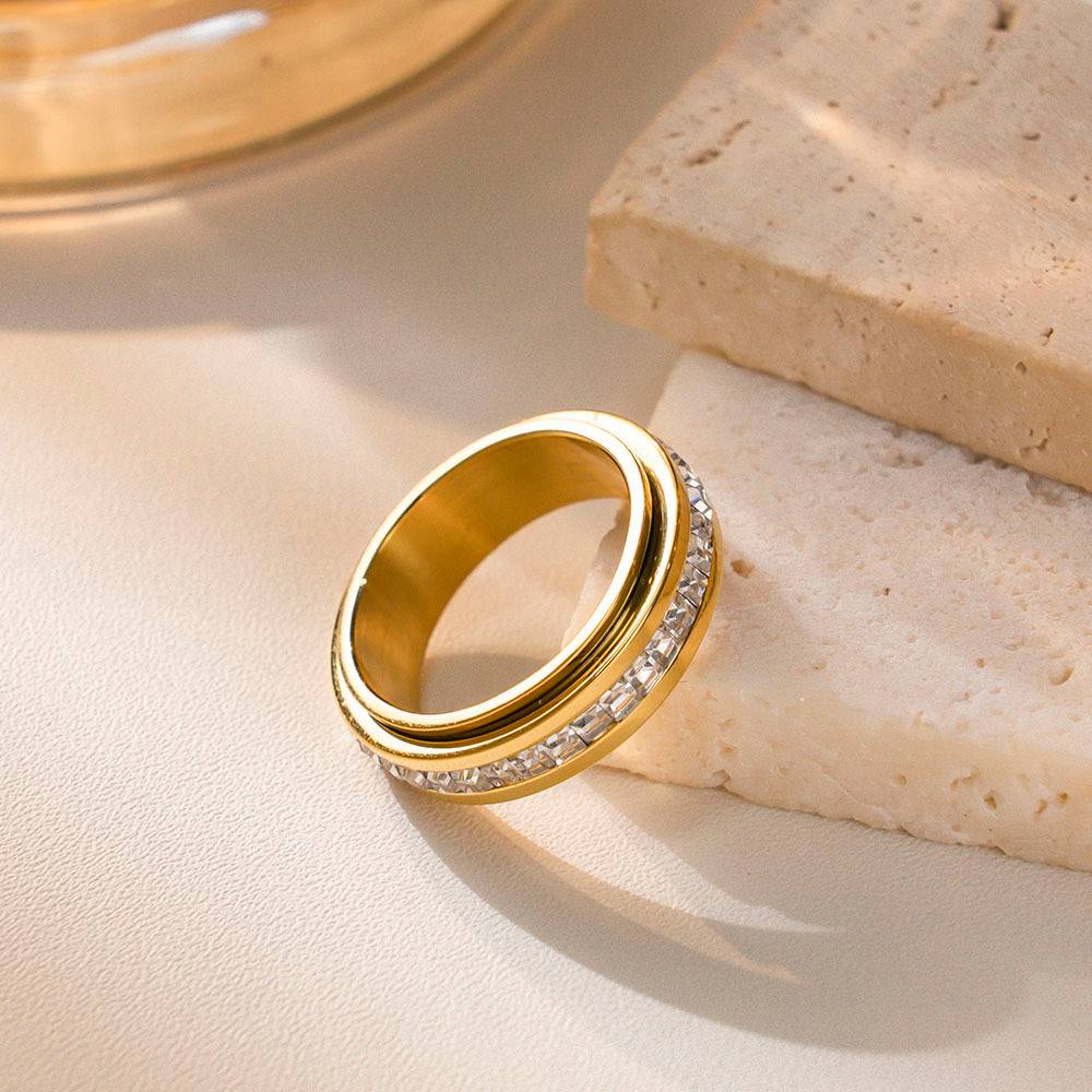 Waterproof 18k Gold Plated Women's Accessories Zircon Couple Stainless Steel Fashion Jewelry Ring