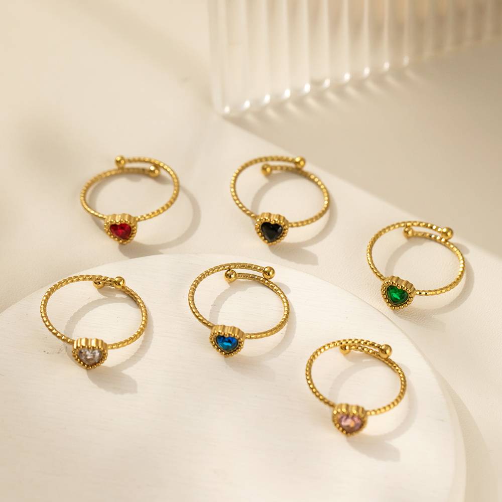 High-quality 18k gold-plated diamond zirconium stainless steel women's design adjustable fashion jewelry ring