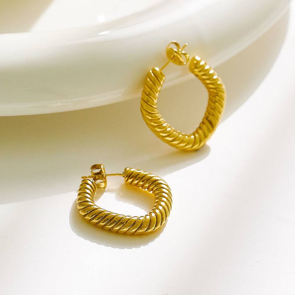 Stainless steel twisted rope fashion fine jewelry earrings, custom retro women's clothing designer gold fine jewelry earrings