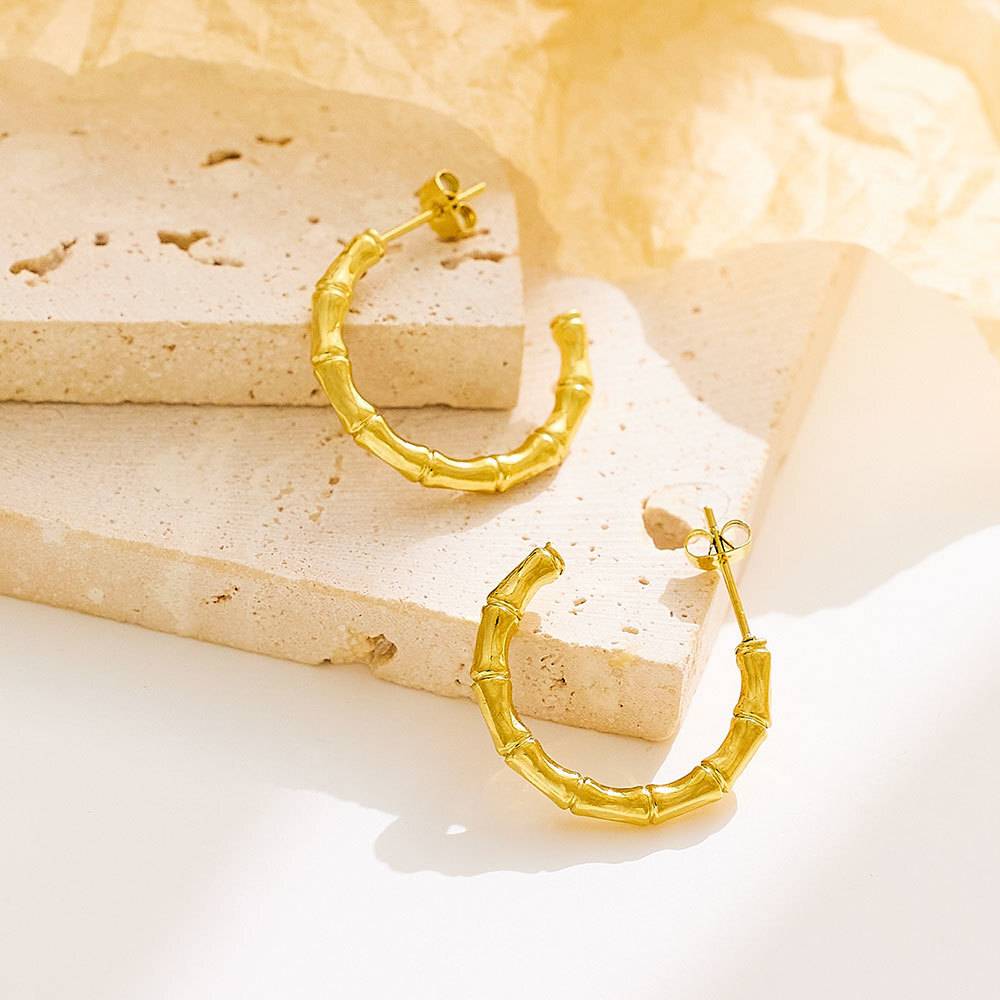 Stainless steel bamboo joint fashion boutique jewelry earrings, custom retro women's clothing designer gold boutique jewelry earrings