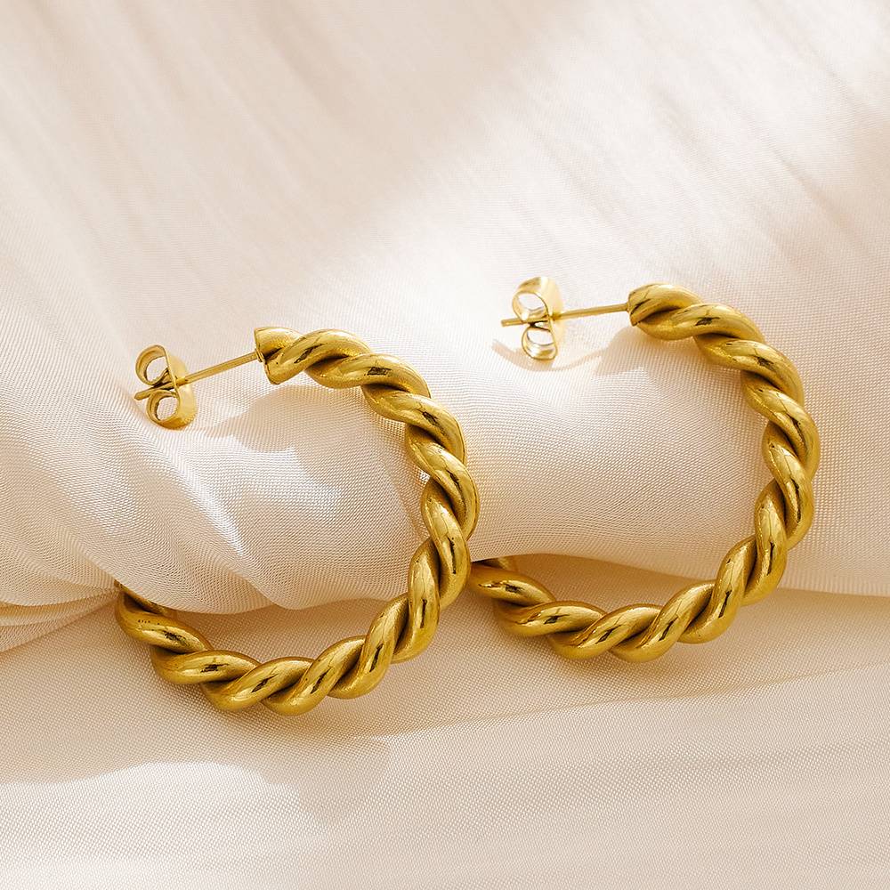 Women's Antioxidant Twist Stainless Steel Jewelry Gold-Plated Custom Fashion Jewelry Earrings