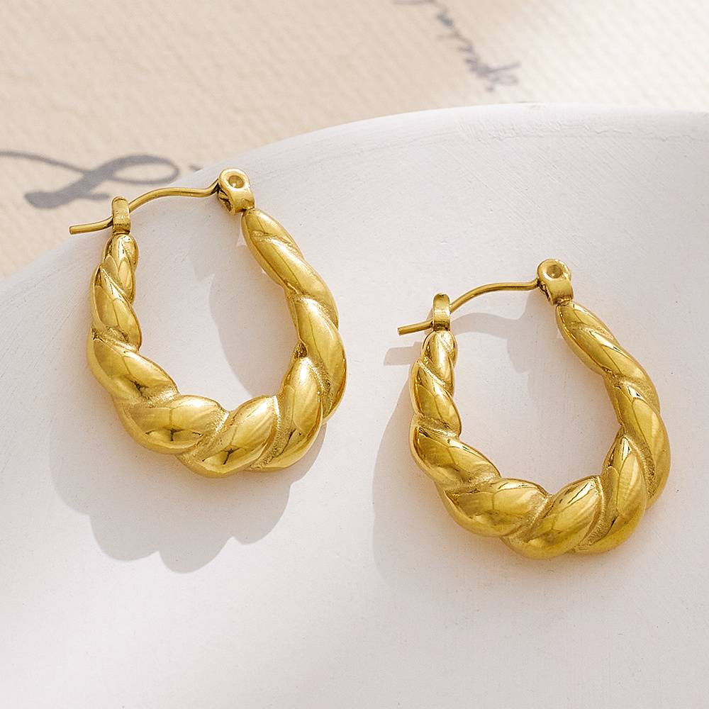 Electroplated twisted texture 18k gold-plated women's custom gold fashion jewelry shiny stainless steel earrings