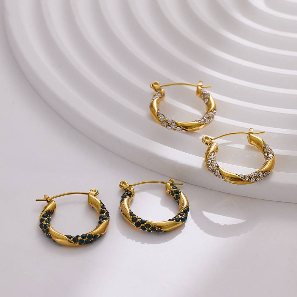 Custom retro electroplated gemstone beautiful gold statement women's stainless steel fashion boutique jewelry earrings