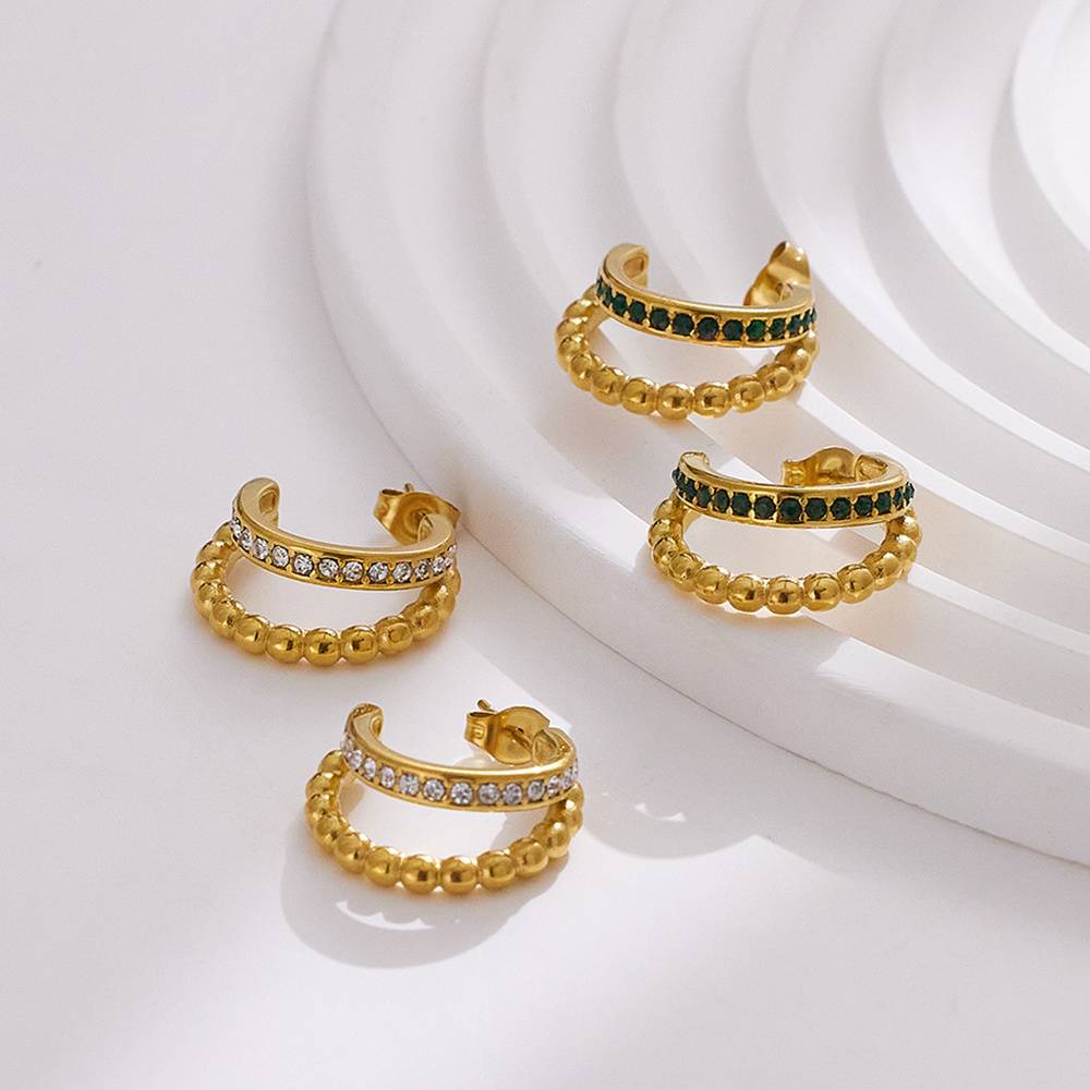 Custom retro electroplated gemstone beautiful gold women's stainless steel fashion boutique jewelry earrings