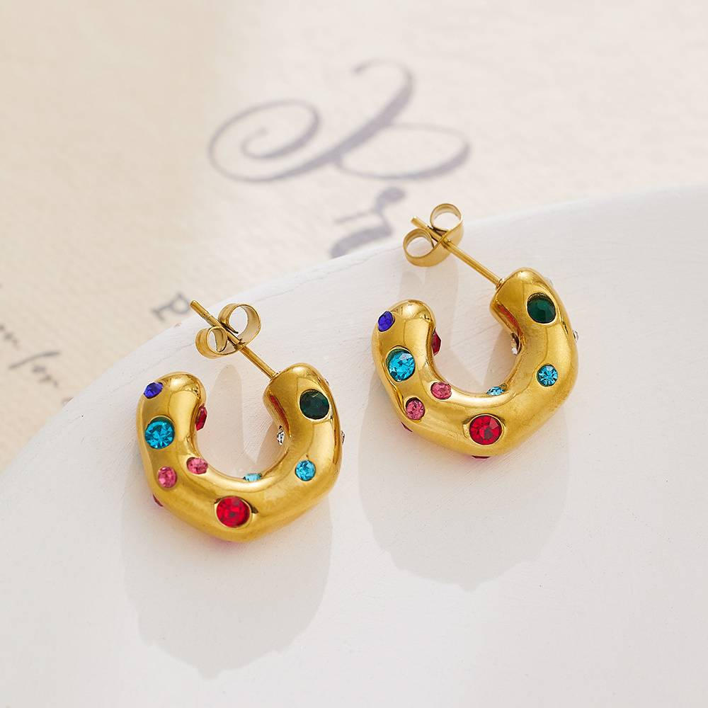 Women's fashion accessories earrings retro C-shaped wholesale 18k gold-plated stainless steel custom earrings