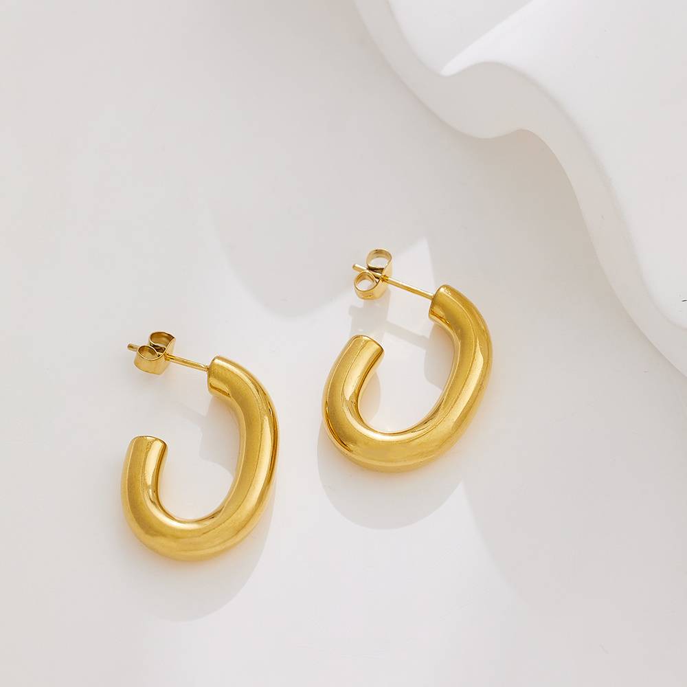 Fashion jewelry earrings, waterproof and anti-allergic, C-shaped 18k gold-plated stainless steel earrings for women, wholesale