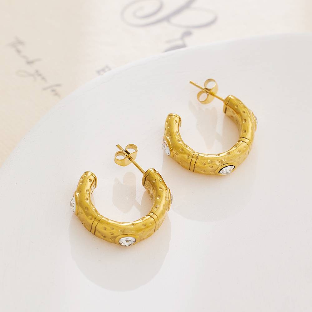 Luxurious retro 18K PVD gold-plated high-polish waterproof diamond wholesale fashion stainless steel women's hoop earrings