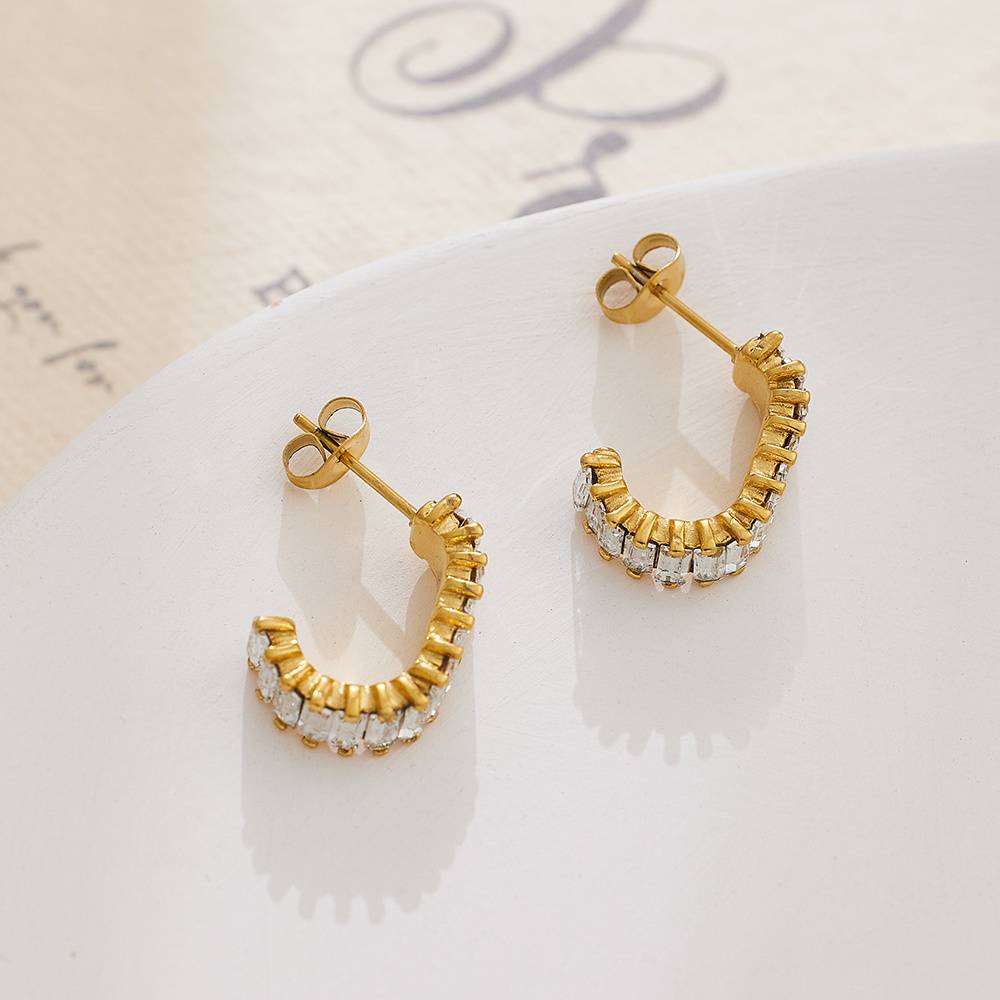 18k gold-plated stainless steel ring pendant, fashionable women's rectangular zircon pearl fashion jewelry earrings