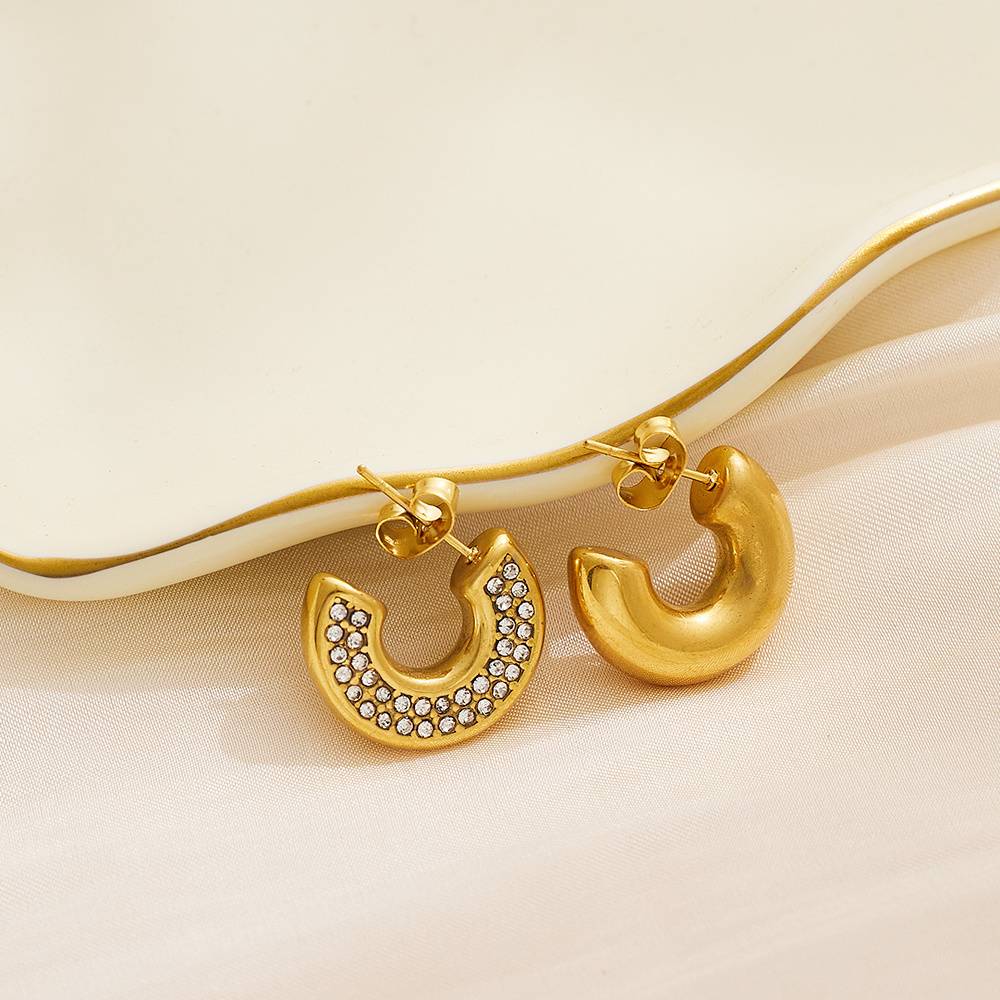 Diamond Retro C-Shape Custom Gold-Plated Crystal Designer Korean Women's Fashion Statement Hoop Pearl Fine Jewelry Earrings