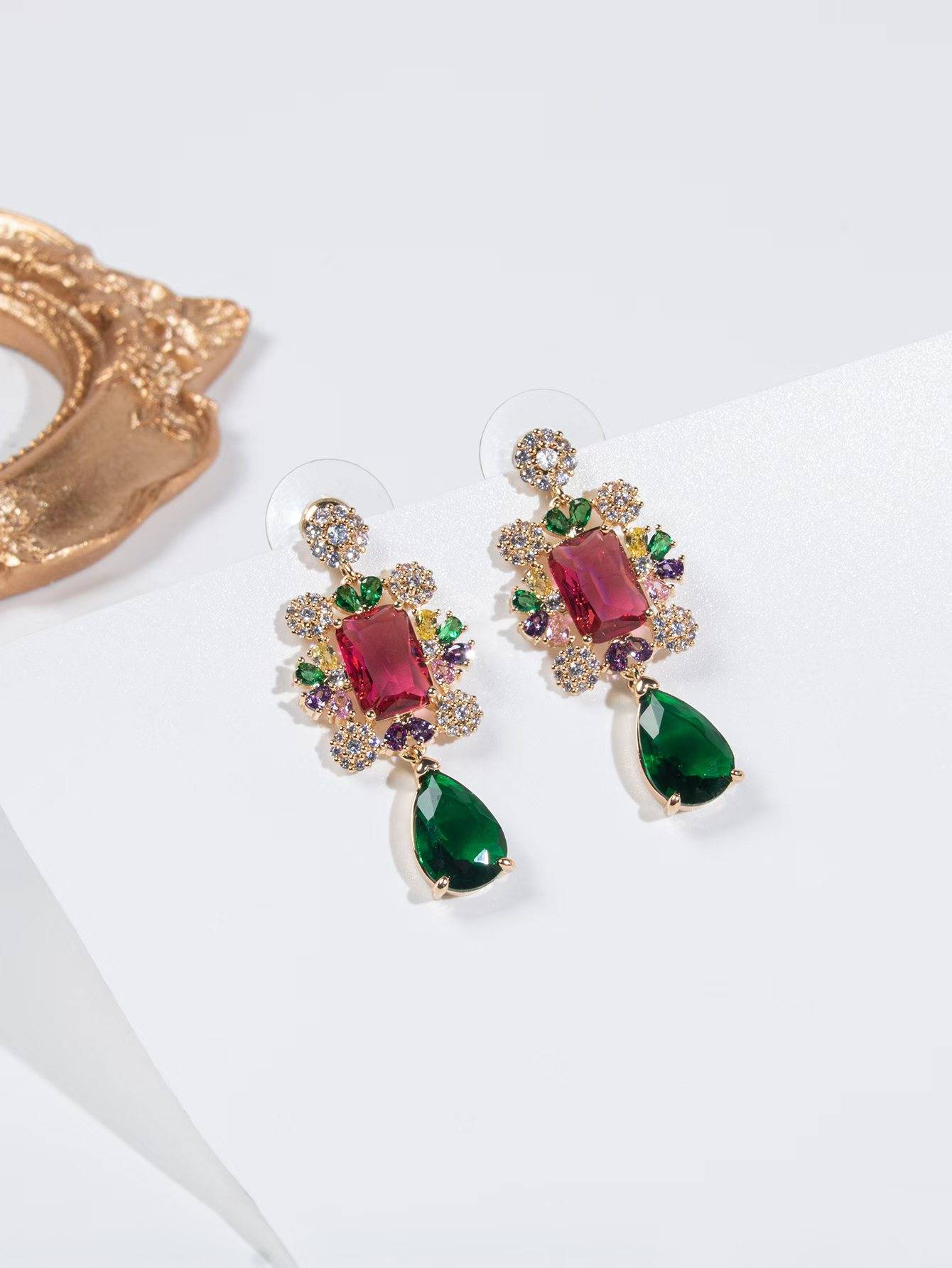 18K ゴールドメッキ マルチカラー ジルコニア ティアドロップ ダングル イヤリング – Lonceen Jewelry