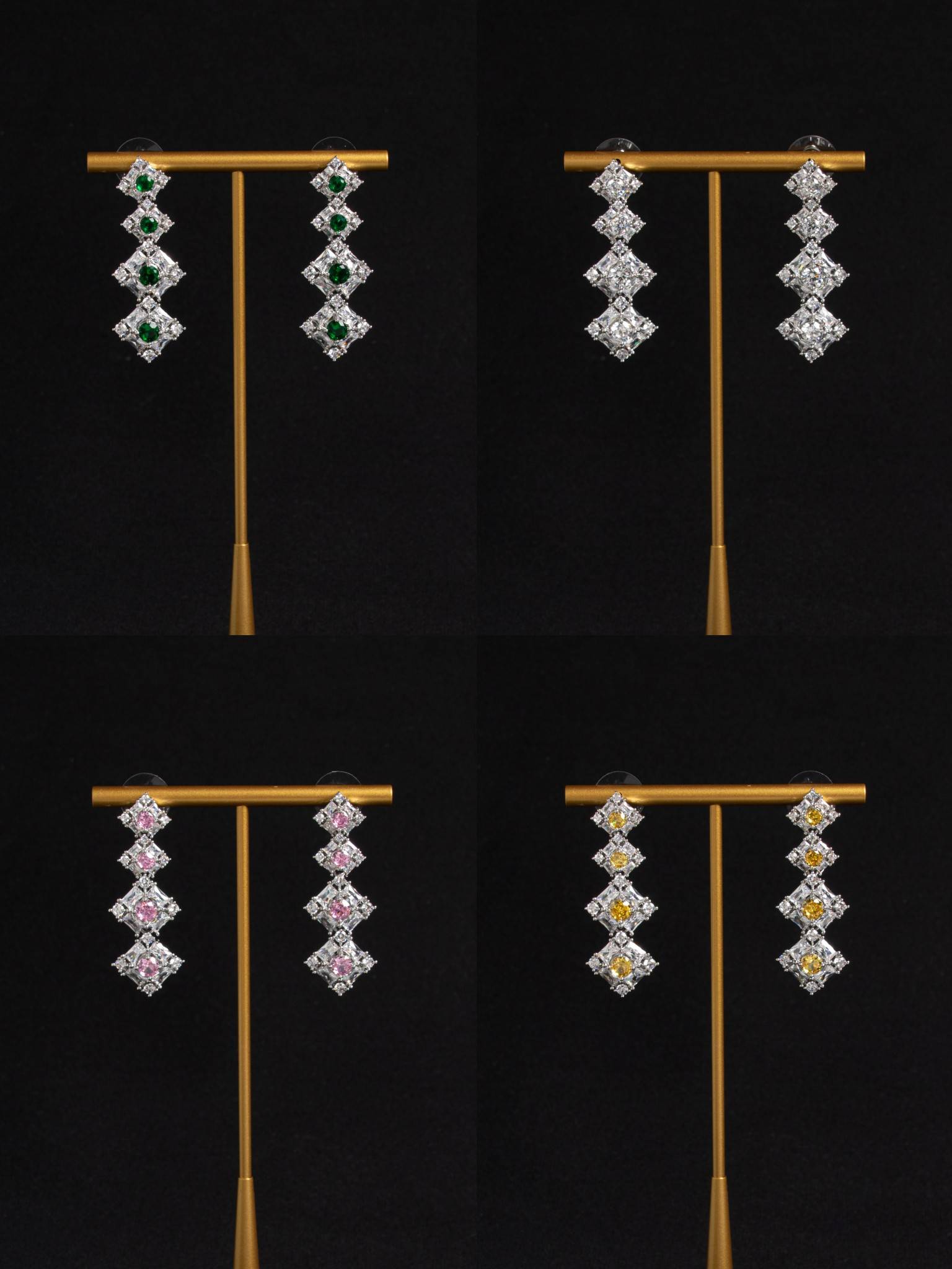 エレガントなマルチカラージルコニアマルチレイヤーダイヤモンドドロップイヤリング |ロンセン