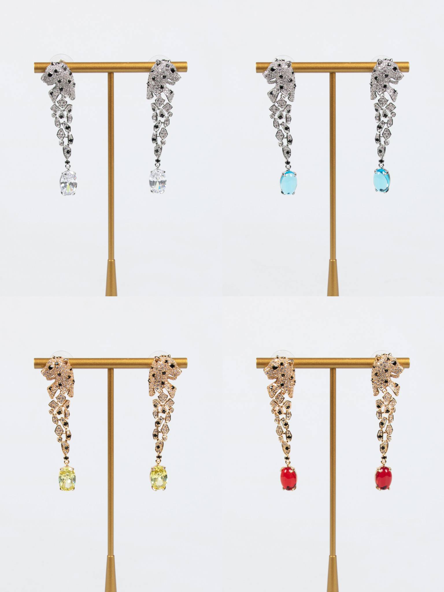 エレガントなマルチカラー キュービック ジルコニア チーター ロング ドロップ イヤリング |ロンセン