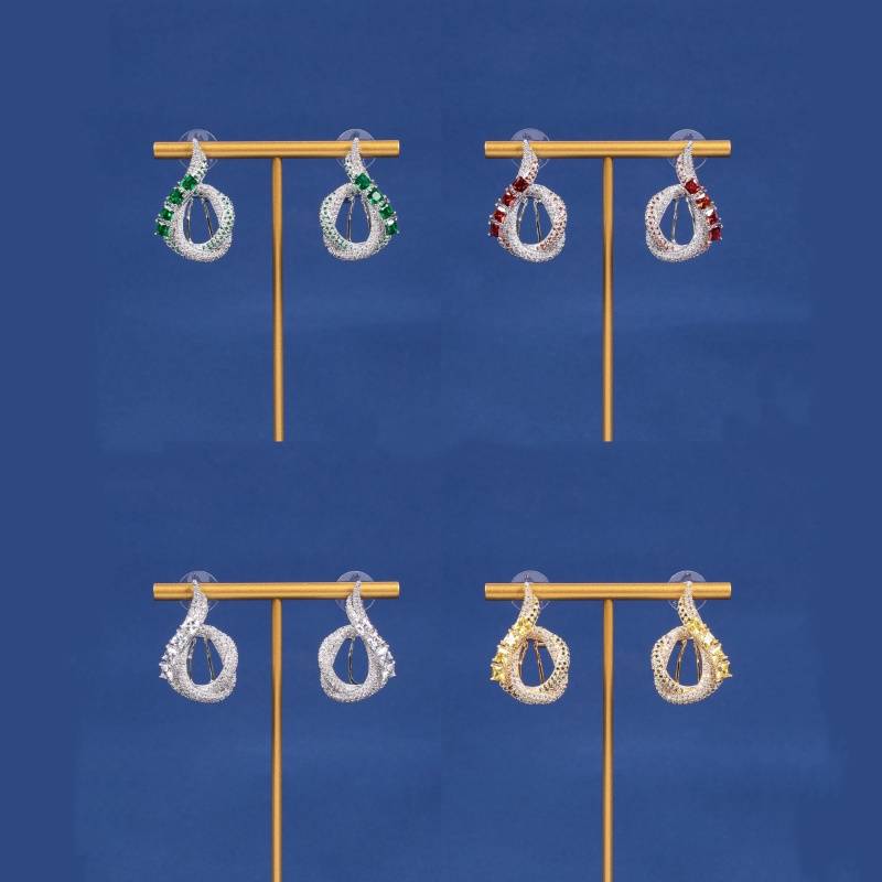 女性用キュービックジルコニアツイストループドロップイヤリング |ロンセン