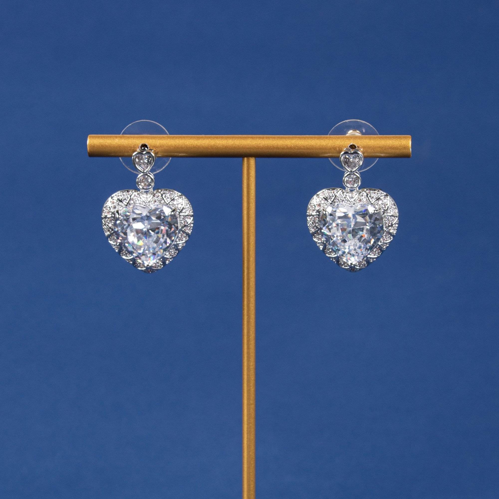 女性のためのエレガントなキュービックジルコニアハートハロードロップダングルイヤリング|ロンセン