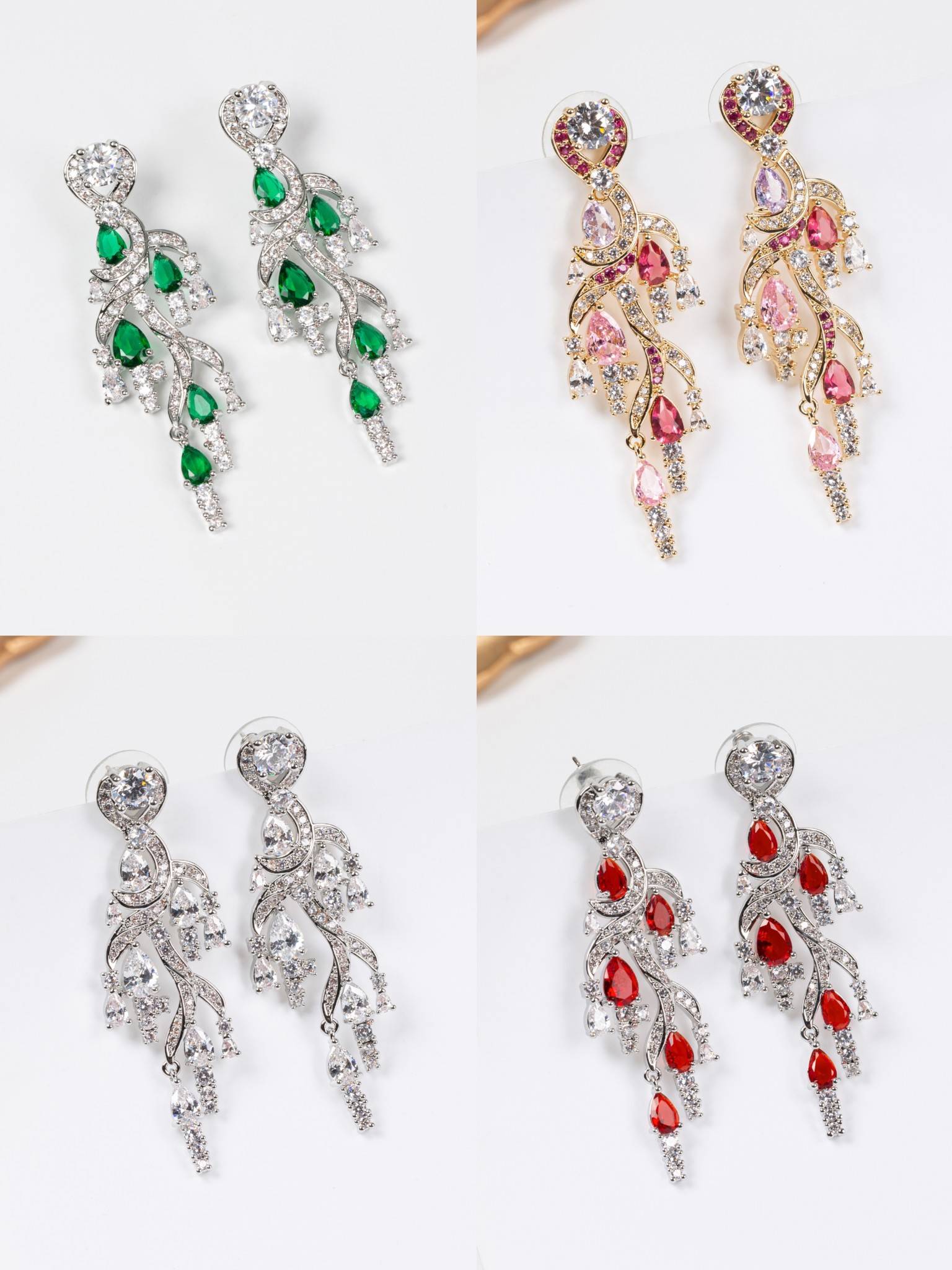 クリアキュービックジルコニアつるの枝ロングドロップイヤリング女性用 |ロンセン