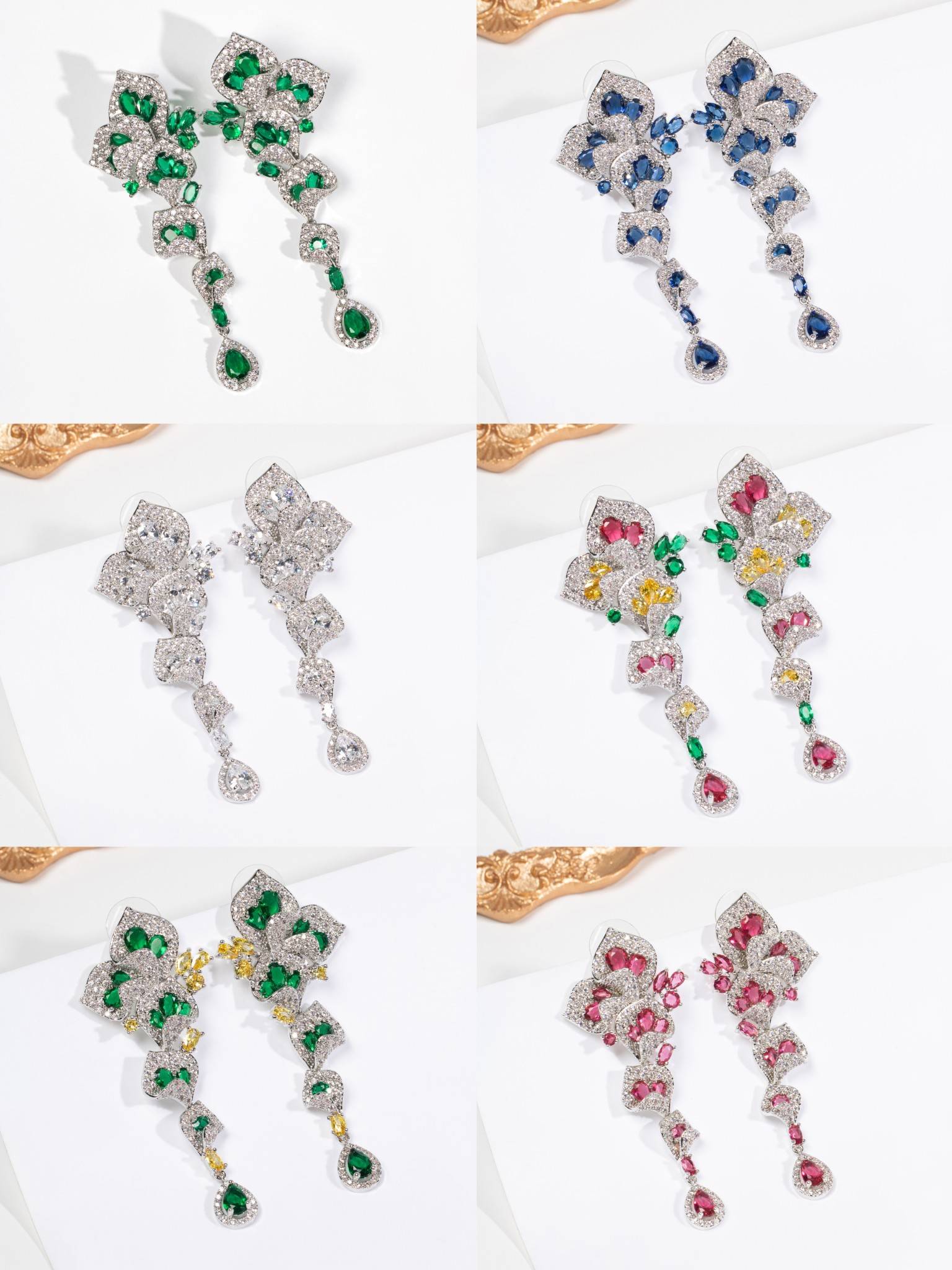 女性のためのエレガントな花の枝ジルコンのロングドロップイヤリング |ロンセン