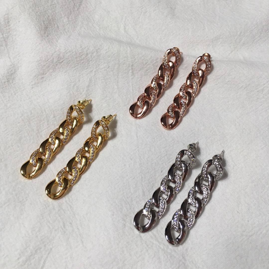 Lonceen Bold Chunky Chain Zircon Drop Earrings