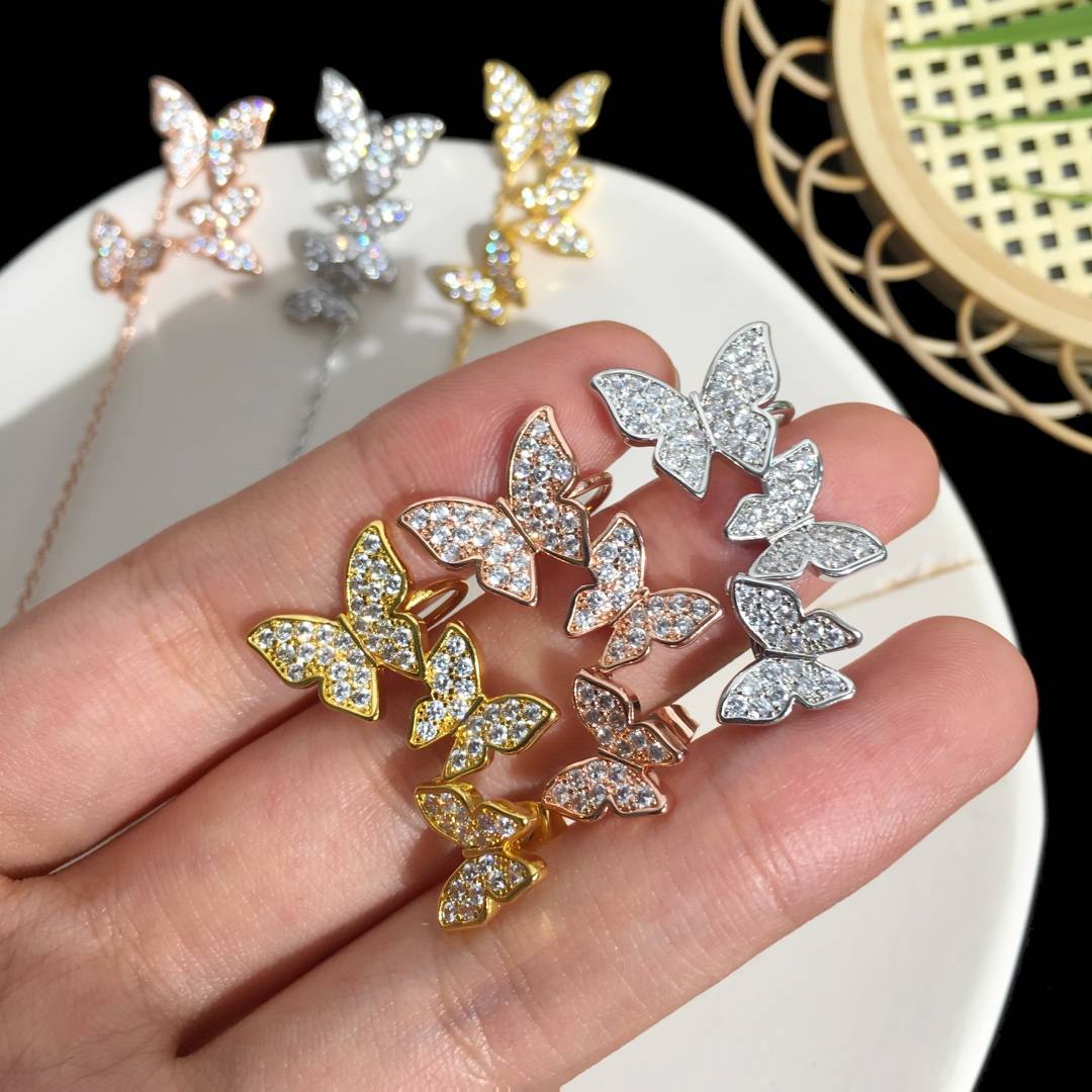 Lonceen Romantic Asymmetric Butterfly Zircon & Pearl Drop Earrings