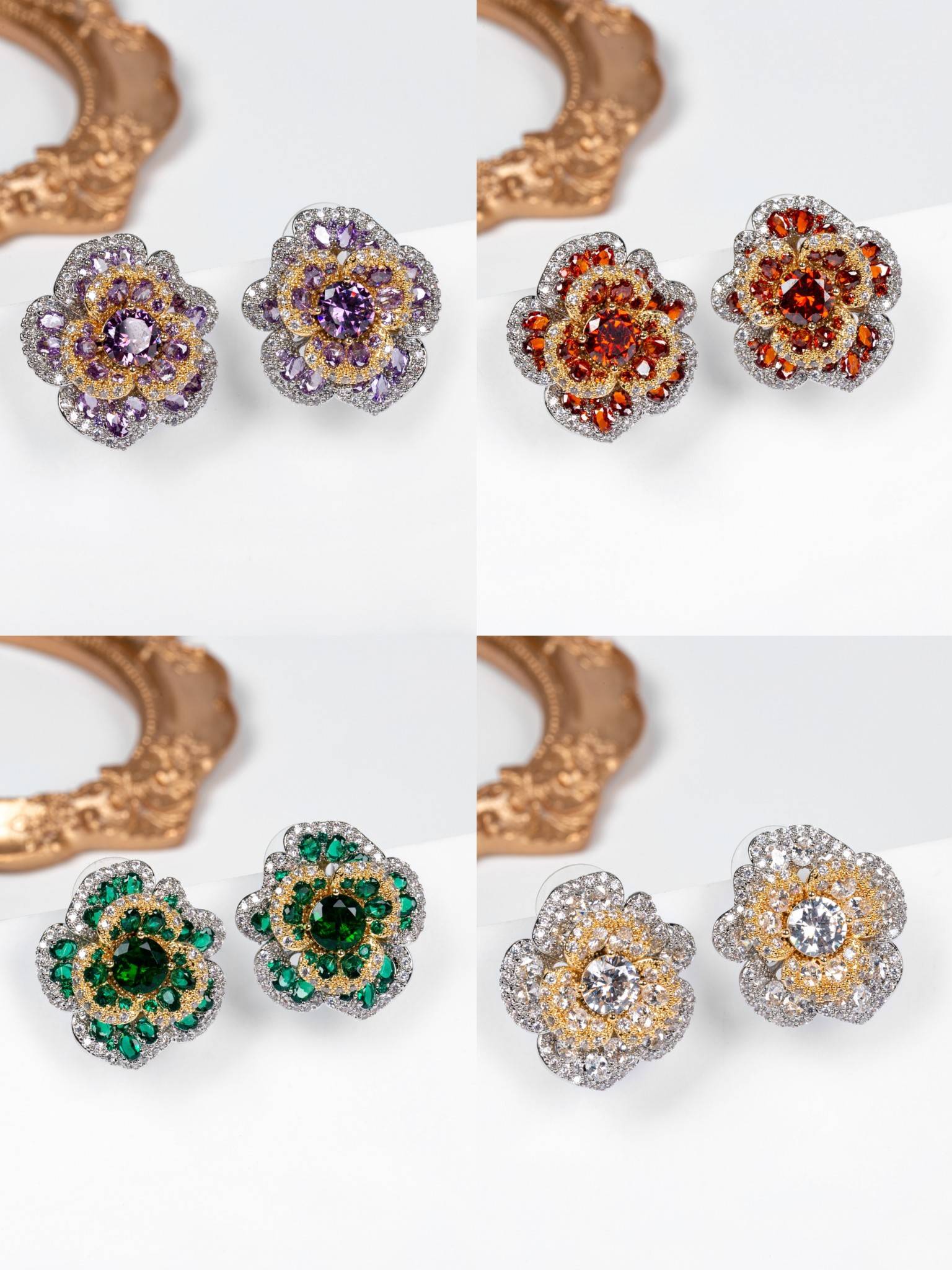 Dangle Earrings Wholesale 18k Gold Plated Brass Flower Zircon Earrings