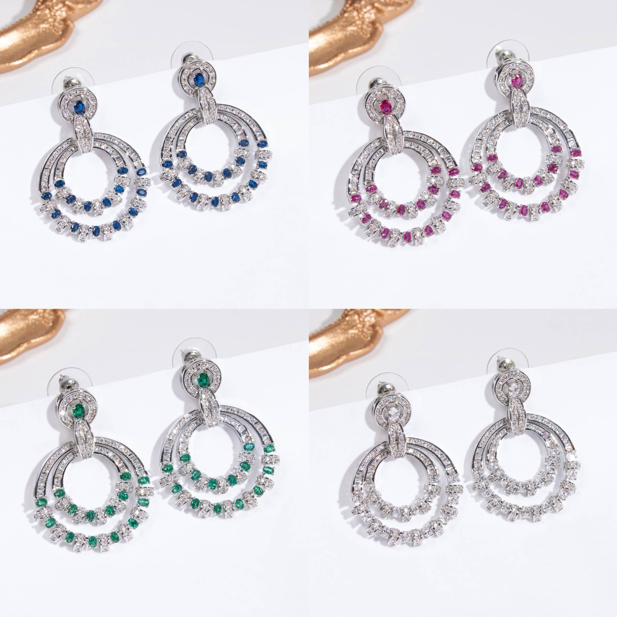 Dangle Earrings 18k Gold Plated Brass Double Hoop Zircon Earrings