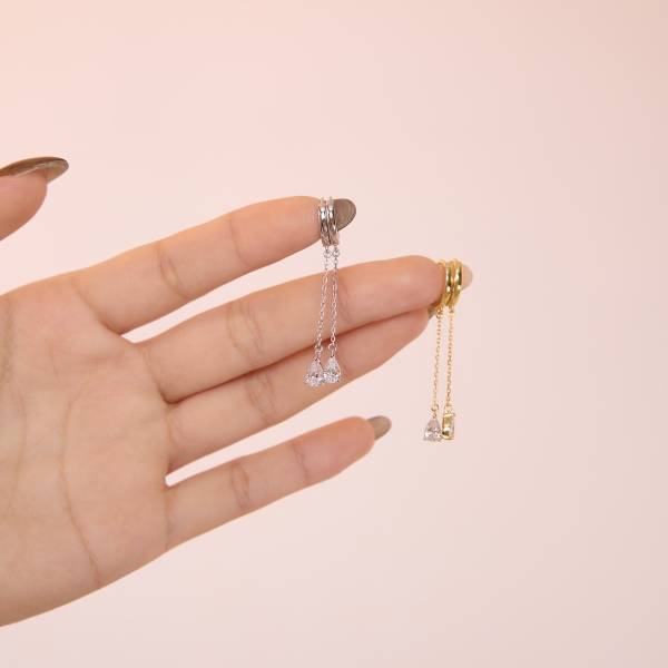 Boucles d'oreilles double goutte en zircon plaqué or 18 carats sur argent S925