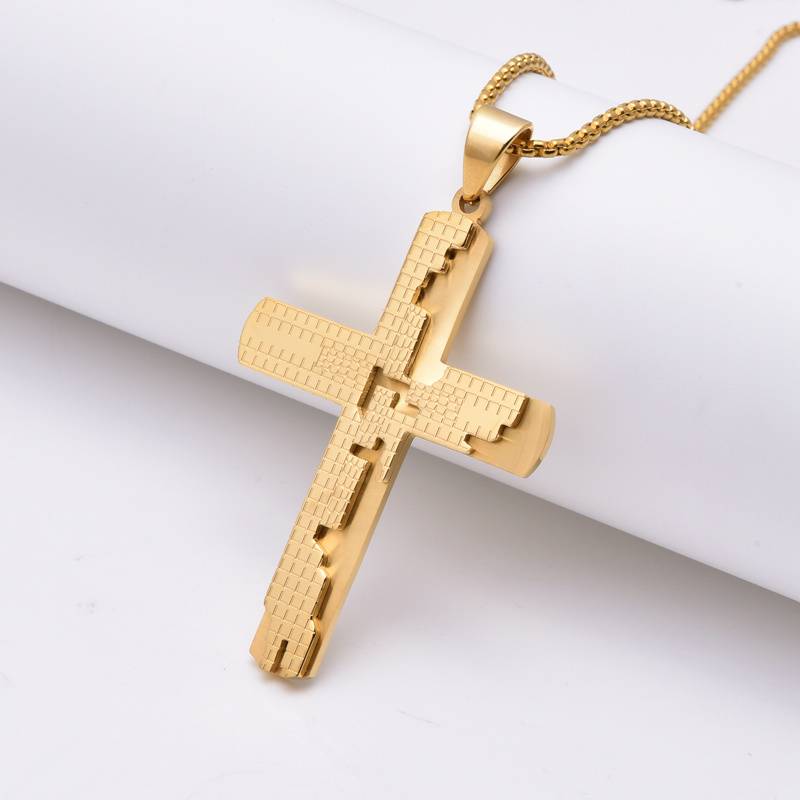 Pendentif croix en titane argenté plaqué or, bijoux en acier inoxydable personnalisés en gros