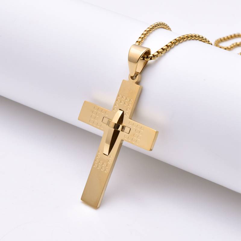 Collier pendentif croix pour homme en or 18 carats, style hip-hop simple