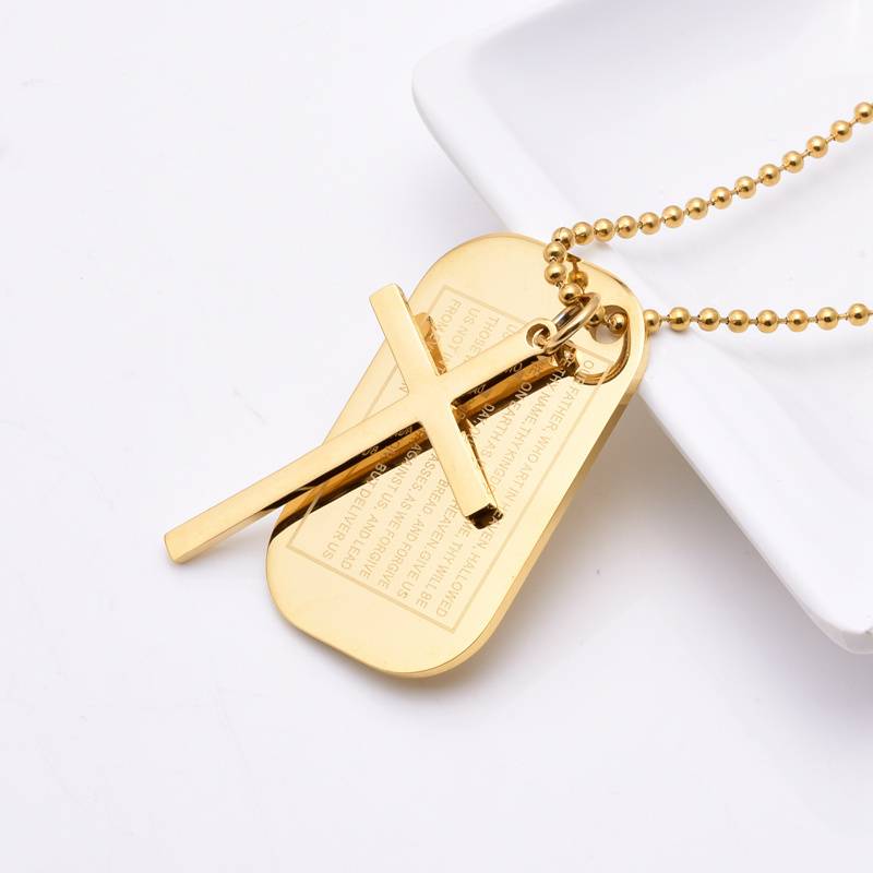 Collier croix, plaqué or 18 carats, bijou homme, collier Jésus simple