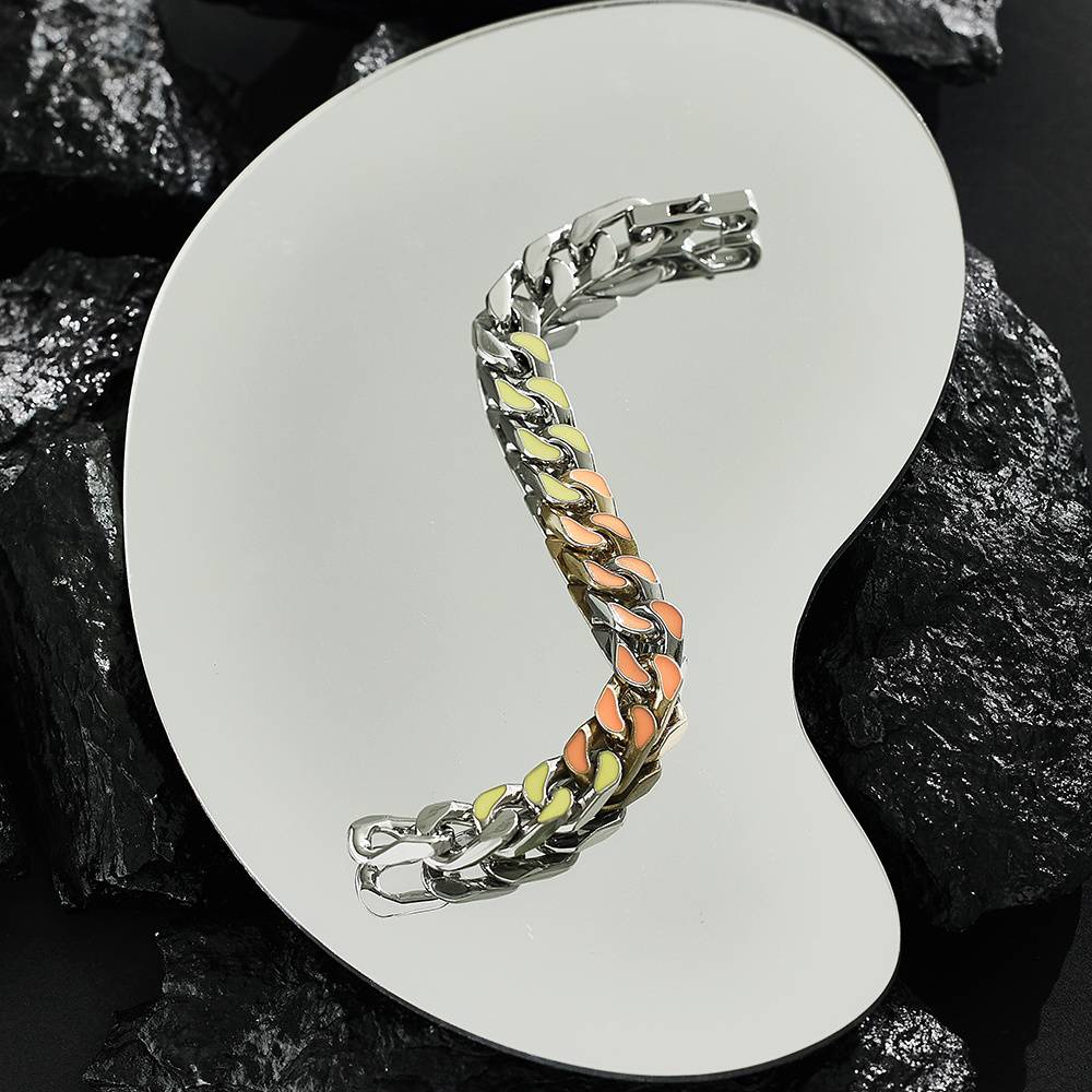 Chaîne cubaine pour homme en acier inoxydable plaqué argent, colorée, bijou rétro hip-hop