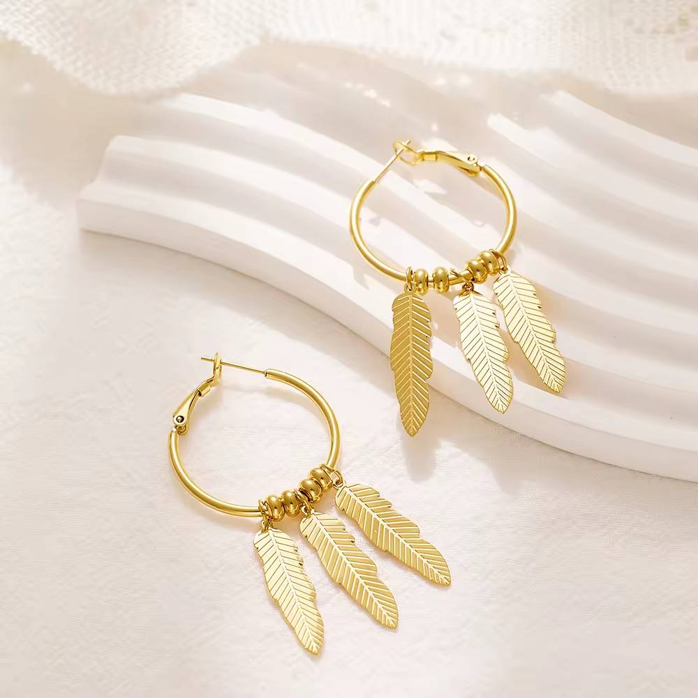 Luxurious Design Leaf 18K Gold Plated Wholesale Stainless Steel Earrings, Women's Fashion Accessories Earrings