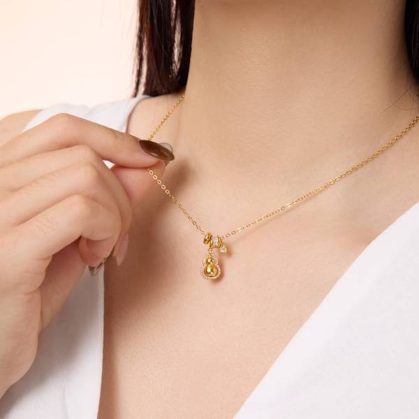 Collier pendentif gourde en argent 925 plaqué or 18 carats et zircon de Lonceen